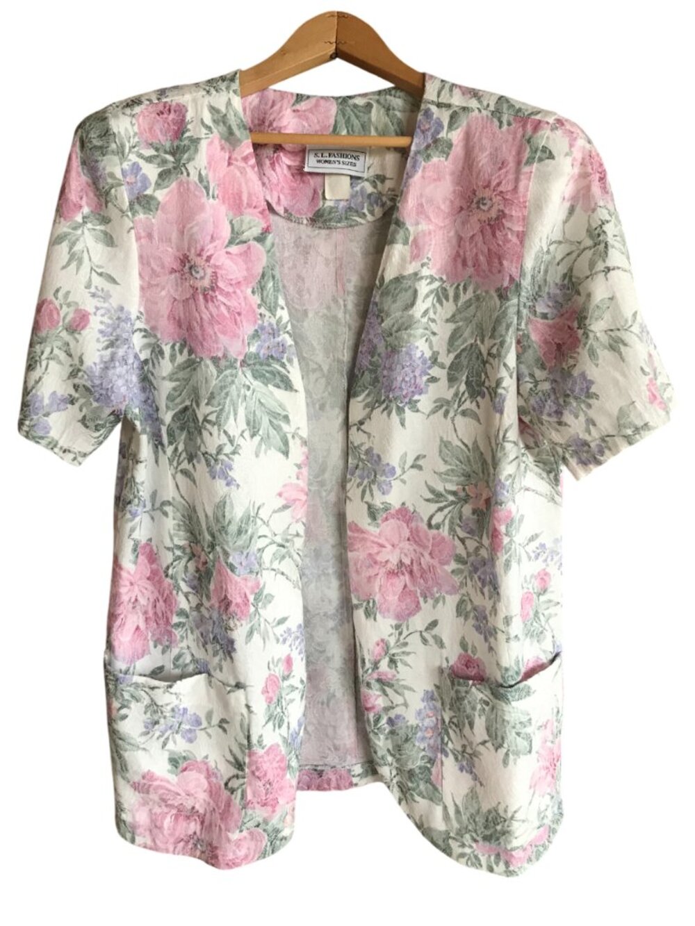 Floral Blazer Short Sleeve w/ Pockets VTG 70s, S.L. Fashions Jacket Plus Size 16